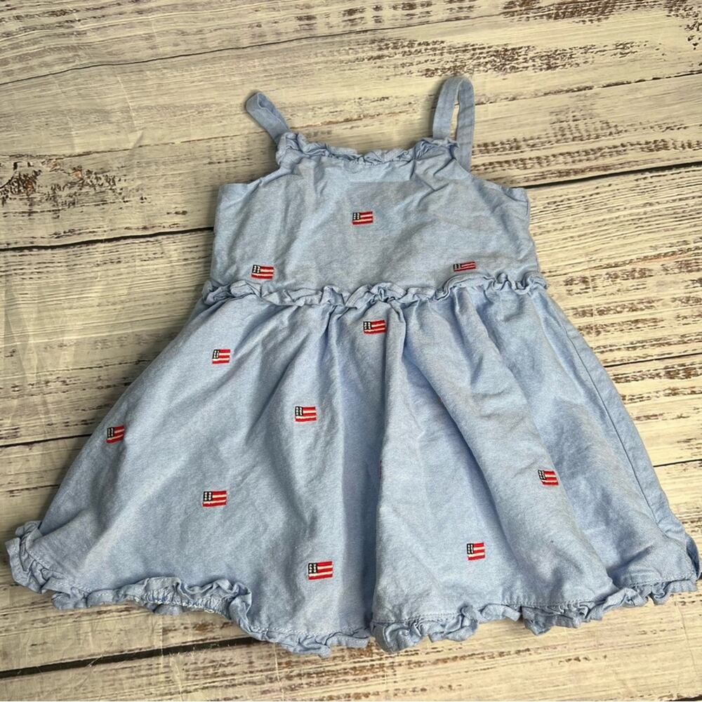 Janie and Jack Light Blue Dress with Red & White Flag Embroidery